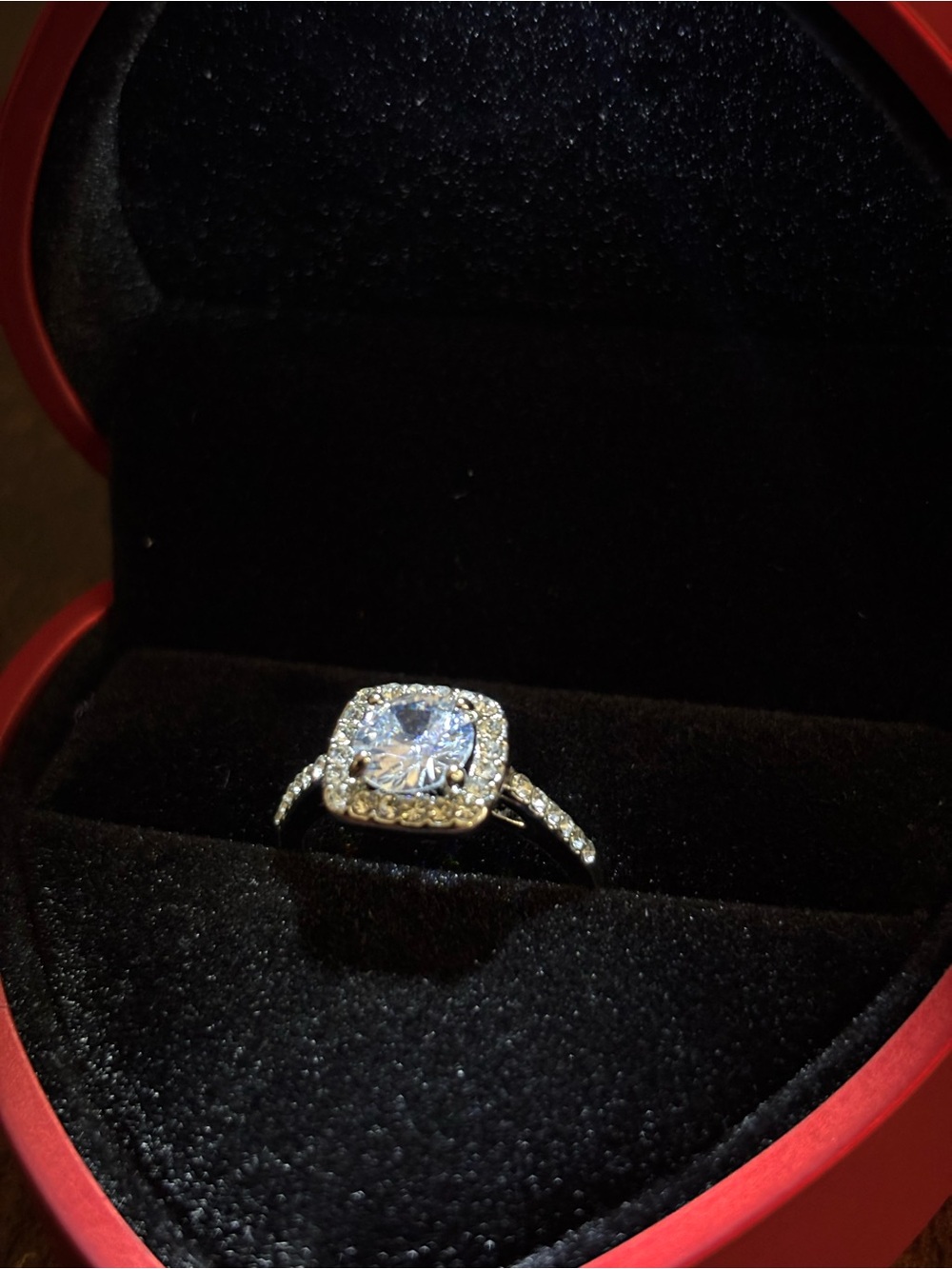 Silver Halo Cushion-Cut Cubic Zirconia Engagement Ring - Silver